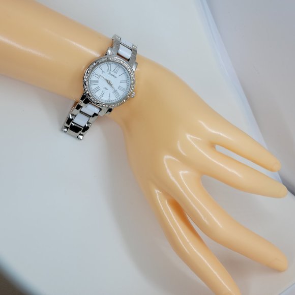 ARMITRON Now Cz Sparkle Chips Porcelain White Face and Combination Ceramic WATCH - Picture 4 of 8